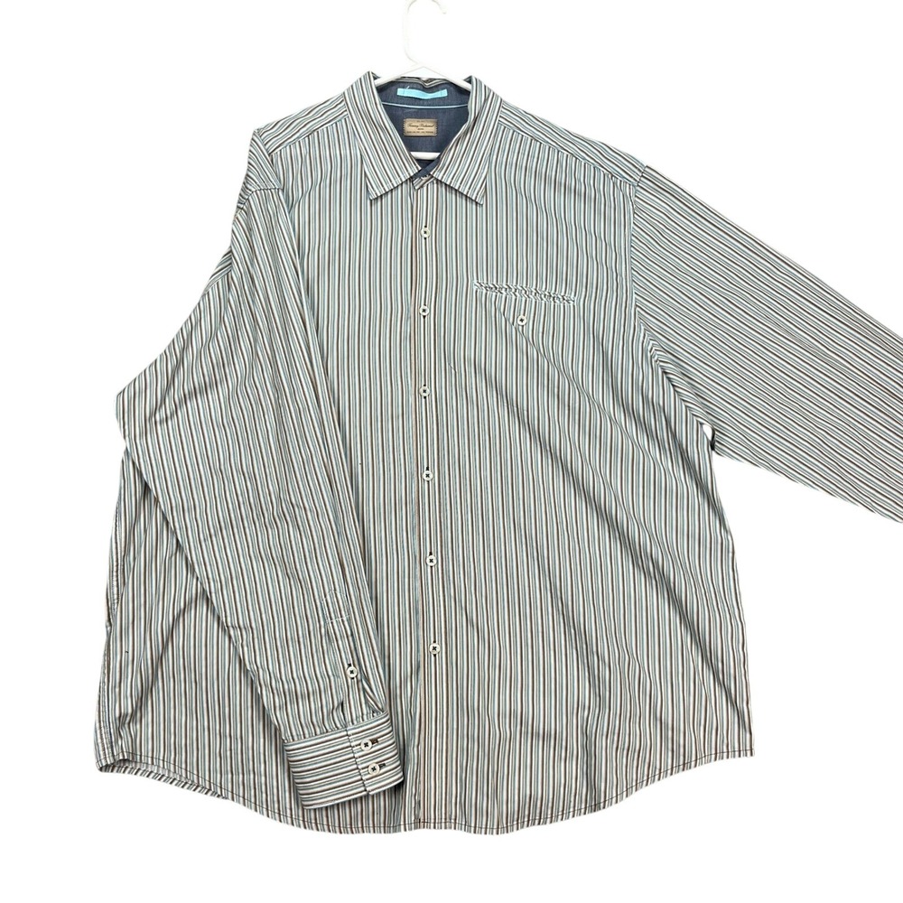 Tommy‎ Bahama Jeans Mens XXL Short Sleeve Button Down Shirt Multi Stripe FLAW